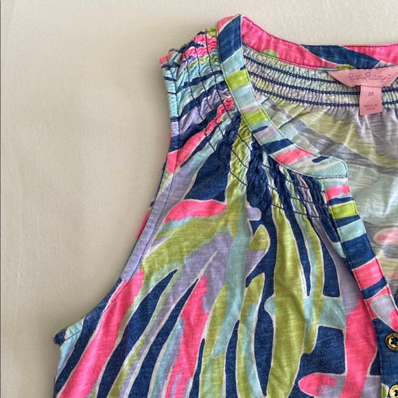 Lilly Pulitzer The Essie Dress in Indigo Sea Dreamin  smock neck gold buttons M - Picture 9 of 16